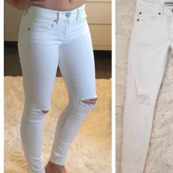 Express Jeans White Ankle Mia Knee Slit Jeans - Picture 11 of 11